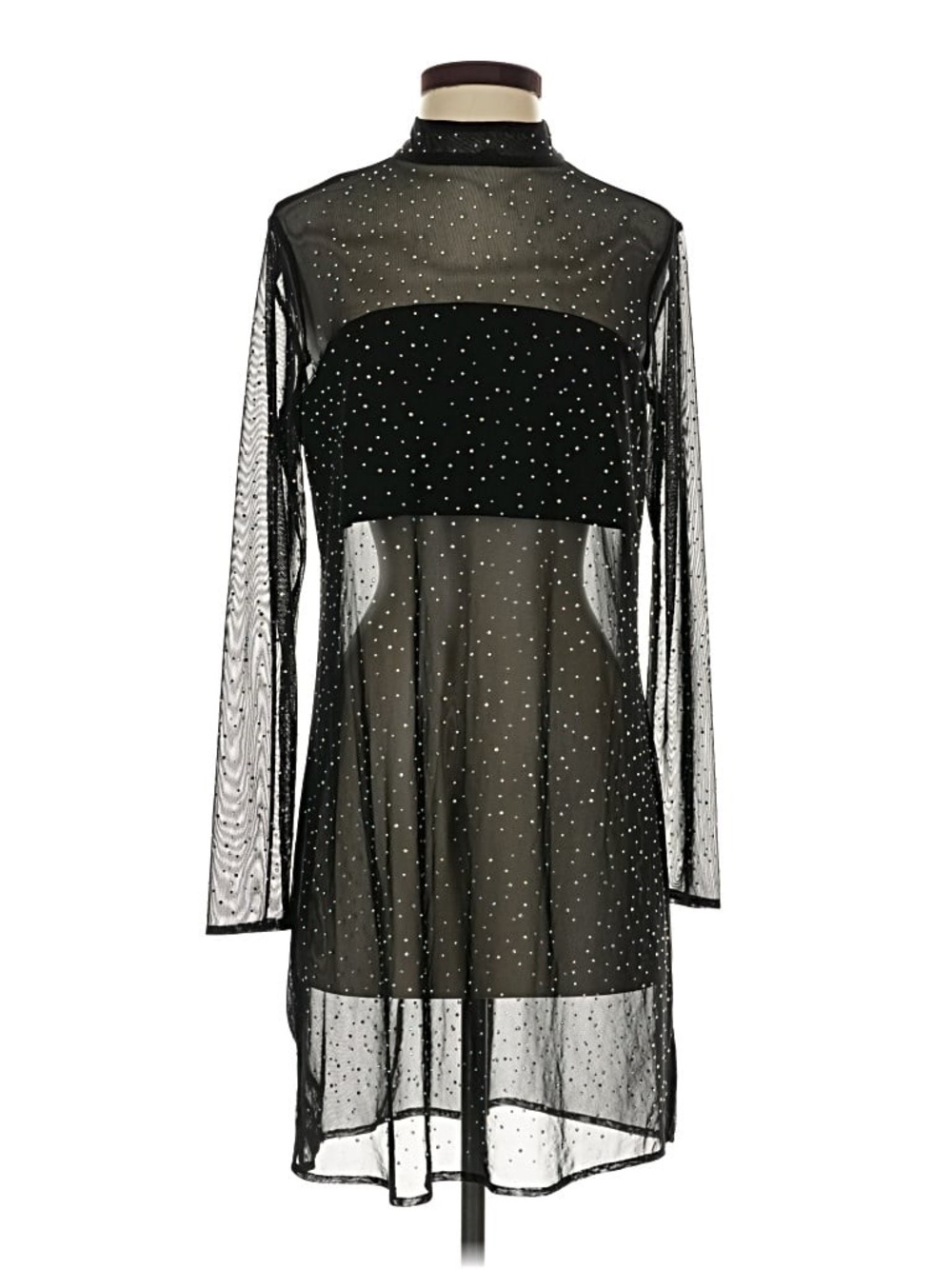 Eva Franco Black Sheer Long-Sleeve Rhinestone Dress